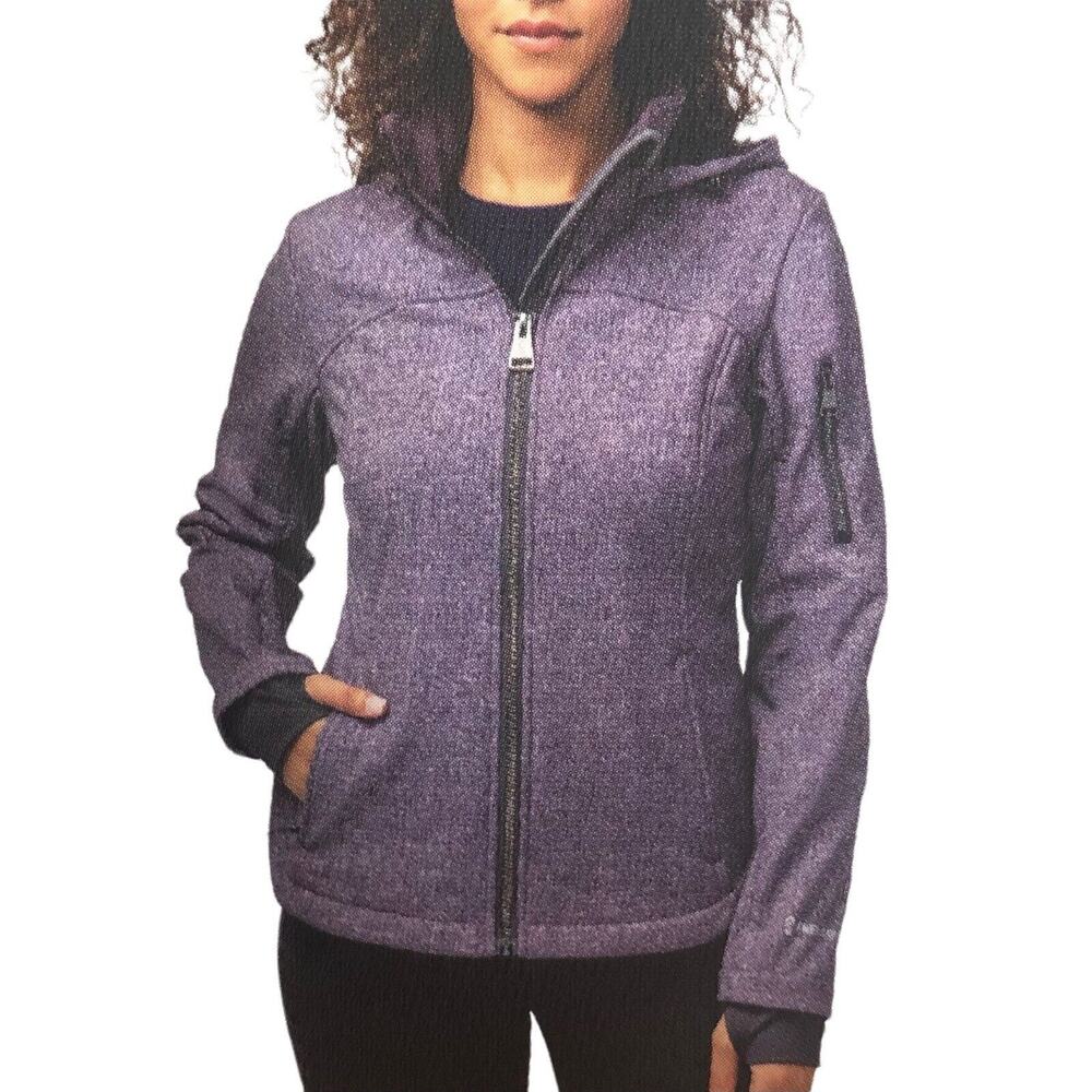 NEW Free Country Faux Fur Lined Soft Shell Fig -Purple Hooded Jacket Women's M